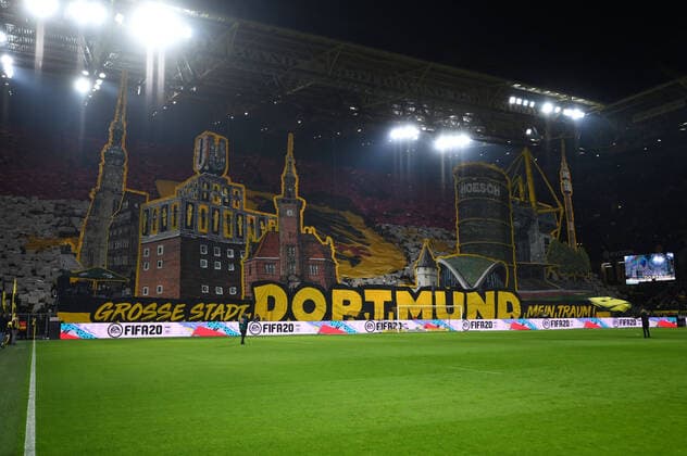 14 02 2020, Football GER, Season 2019 2020, 1 Bundesliga, 22 Matchday, Borussia Dortmund Eintracht Frankfurt 4 0, Fan Choreography City of Dortmund, the BVB Fans on the South Tribune Dortmund Nordrhein Westfalen Germany Team2