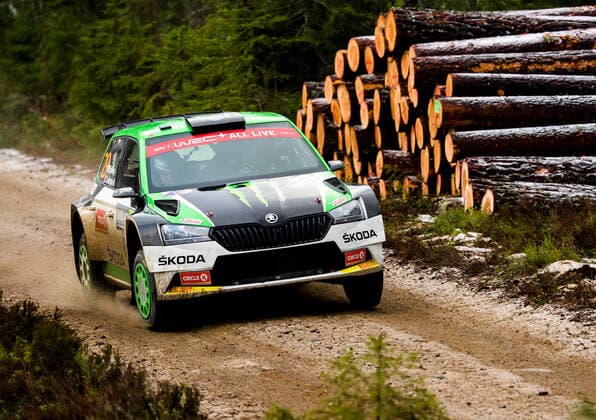 200215 Oliver Solberg with co-driver Aaron Johnston, Skoda Fabia R5 evo, WRC3 participates in SS6 Finnskogen 2, in Rally Sweden on February 15, 2020 in Grue, Norway. Photo: Fredrik Karlsson BILDBYRAN kod FK Cop 185 motor motorsport svenska rallyt 2019 rally rally sweden bbeng WRC, Motorsport Rallye, WM *** 200215 Oliver Solberg with co driver Aaron Johnston, Skoda Fabia R5 evo, WRC3 participates in SS6 Finnskogen 2, in Rally Sweden on February 15, 2020 in Grue, Norway WRC,  Copyright: FREDRIKxKARLSSON BB200215FK035