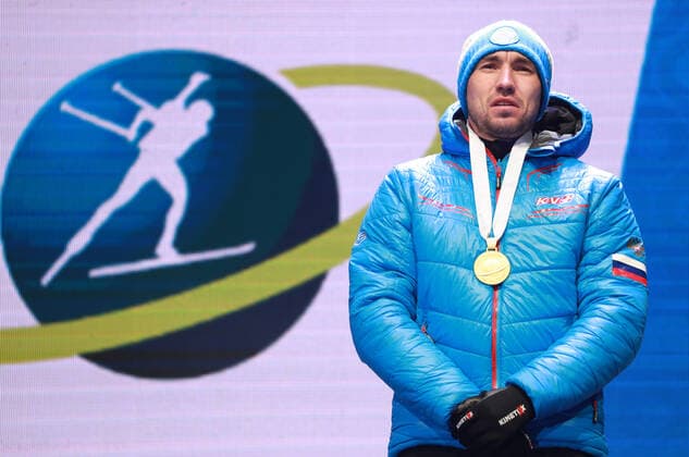 BIATHLON - IBU World Championships Antholz 2020 ANTHOLZ,ITALY,15.FEB.20 - BIATHLON - IBU World Championships 2020, 10km sprint men. Image shows Alexander Loginov (RUS). Keywords: medal. GEPAxpictures xAndreasxPranter