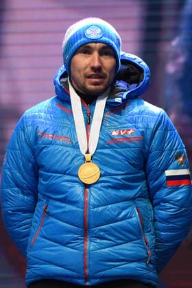 BIATHLON LOGINOV Alexander RUS at the award ceremony of the World Championship Biathlon Antholz Mens Sprint on 15 02 2020, Italy, South Tyrol Antholz Anterselva Medal Plaza South Tyrol Italy
