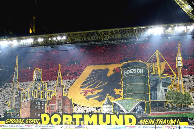 Football 1 Bundesliga 22 Matchday Borussia Dortmund Eintracht Frankfurt on 14 02 2020 at the Signal Iduna Park in Dortmund The fans of Borussia Dortmund fans present a 2-part choreography on the south stand MH