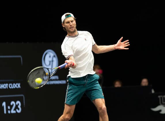 New York Open 2020 semifinals ATP, Tennis Herren 250 Andreas Seppi of Italy returns ball during semifinal match against Jason Jung of Taipei at ATP 250 New York Open 2020 tennis tournament at Nassau Coliseum, Seppi won match Hempstead New York United States Nassau Coliseum Copyright: LevxRadin