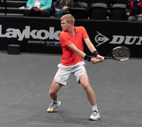 New York Open 2020 semifinals ATP, Tennis Herren 250 Kyle Edmund of Great Britain returns ball during semifinal match against Miomir Kecmanovic of Serbia at ATP 250 New York Open 2020 tennis tournament at Nassau Coliseum, Edmund won match Hempstead New York United States Copyright: LevxRadin