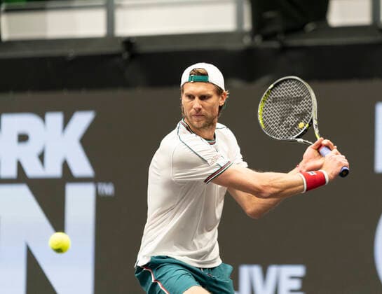 New York Open 2020 semifinals ATP, Tennis Herren 250 Andreas Seppi of Italy returns ball during semifinal match against Jason Jung of Taipei at ATP 250 New York Open 2020 tennis tournament at Nassau Coliseum, Seppi won match Hempstead New York United States Copyright: LevxRadin