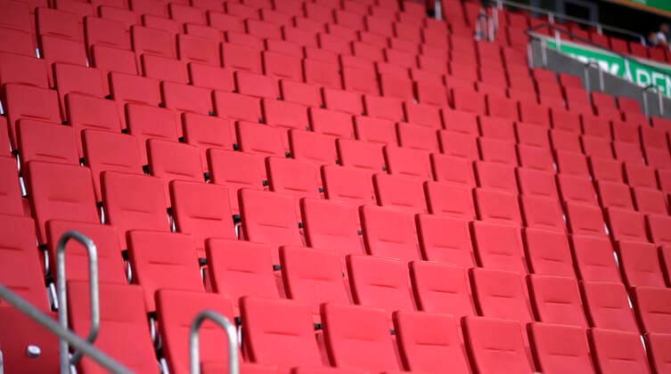 15 02 2020, Football 1 Bundesliga 2019 2020, 22 Matchday, FC Augsburg SC Freiburg, in the WWK Arena Augsburg Empty seats on the stands long before the match DFL and DFB regulations prohibit any use of photographs as image sequences and or quasi video