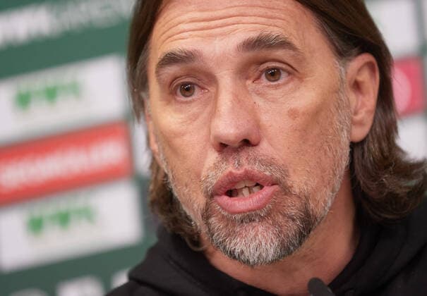 Martin Schmidt Coach FC Augsburg , Press Conference, FC Augsburg vs SC Freiburg, 22 Matchday DFL REGULATIONS PROHIBIT ANY USE OF PHOTOGRAPHS AS IMAGE SEQUENCES AND OR QUASI VIDEO