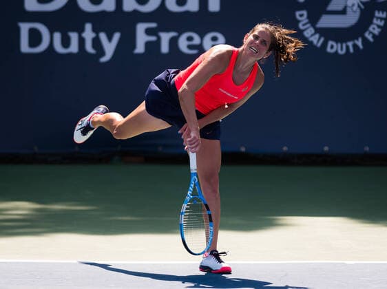 February 16, 2020, Dubai, UNITED ARAB EMIRATES: Julia Goerges of Germany in action during qualifications at the 2020 Dubai Duty Free Tennis Championships WTA, Tennis Damen Premier tennis tournament against Sorana Cirstea of Romania 2020 Dubai Duty Free Tennis Championships, Tennis, Dubai, Unied Arab Emirates, Feb 16 - ZUMAa181 20200216_zaa_a181_025 Copyright: xAFP7x