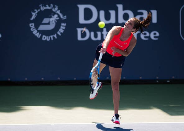 February 16, 2020, Dubai, UNITED ARAB EMIRATES: Julia Goerges of Germany in action during qualifications at the 2020 Dubai Duty Free Tennis Championships WTA, Tennis Damen Premier tennis tournament against Sorana Cirstea of Romania 2020 Dubai Duty Free Tennis Championships, Tennis, Dubai, Unied Arab Emirates, Feb 16 - ZUMAa181 20200216_zaa_a181_028 Copyright: xAFP7x