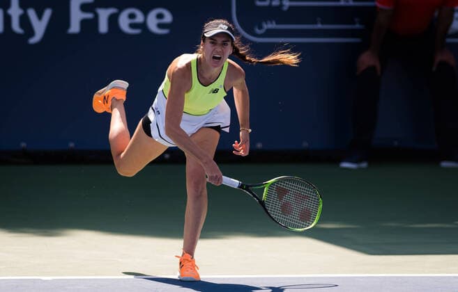February 16, 2020, Dubai, UNITED ARAB EMIRATES: Sorana Cirstea of Romania in action during qualifications at the 2020 Dubai Duty Free Tennis Championships WTA, Tennis Damen Premier tennis tournament against Julia Goerges of Germany 2020 Dubai Duty Free Tennis Championships, Tennis, Dubai, Unied Arab Emirates, Feb 16 - ZUMAa181 20200216_zaa_a181_032 Copyright: xAFP7x