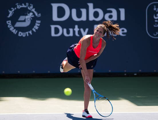 Sport Bilder des Tages February 16, 2020, Dubai, UNITED ARAB EMIRATES: Julia Goerges of Germany in action during qualifications at the 2020 Dubai Duty Free Tennis Championships WTA, Tennis Damen Premier tennis tournament against Sorana Cirstea of Romania 2020 Dubai Duty Free Tennis Championships, Tennis, Dubai, Unied Arab Emirates, Feb 16 - ZUMAa181 20200216_zaa_a181_033 Copyright: xAFP7x