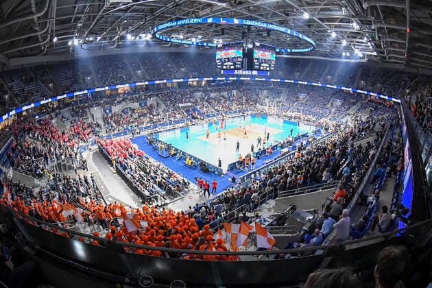 Interior view of the SAP Arena at the DVV Cup Final SWD powervolleys Düren BERLIN Recycling Volleys Mannheim 16 02 20 Volleyball DVV Cup Final , Mannheim Baden Wuerttemberg Germany SAP Arena