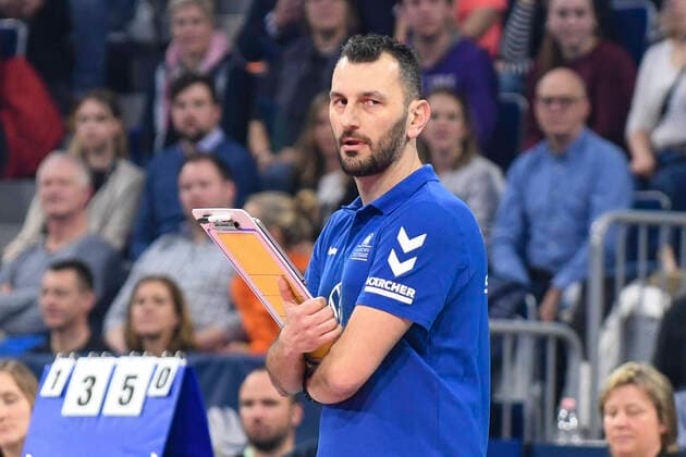 Stuttgart Coach Giannis Athanasopoulos playing the DVV Cup Final Dresdner SC Allianz MTV Stuttgart Mannheim 16 02 20 Volleyball DVV Cup Final Mannheim Baden Wuerttemberg Germany SAP Arena