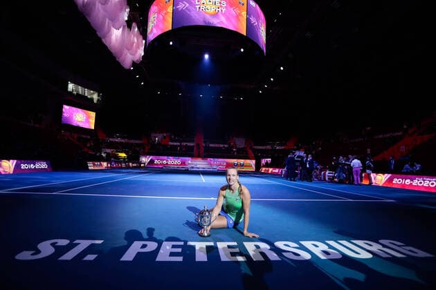 SAINT PETERSBURG, RUSSIA - FEBRUARY 16: Kiki Bertens poses during award ceremony WTA, Tennis Damen tennis tournament St. Petersburg Ladies Trophy 2020 on February 16, 2020, at Sibur Arena in St.Petersburg, Russia. (Photo by Anatoliy Medved Icon Sportswire) TENNIS: FEB 16 St. Petersburg Ladies Trophy Icon200021602