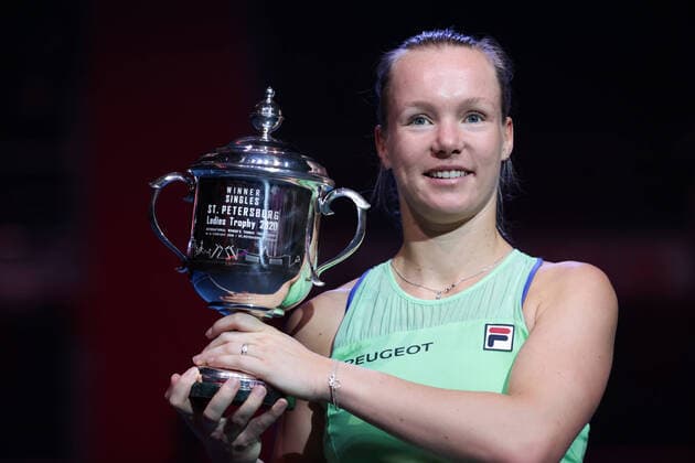 SAINT PETERSBURG, RUSSIA - FEBRUARY 16: Kiki Bertens poses with trophy during award ceremony WTA, Tennis Damen tennis tournament St. Petersburg Ladies Trophy 2020 on February 16, 2020, at Sibur Arena in St.Petersburg, Russia. (Photo by Anatoliy Medved Icon Sportswire) TENNIS: FEB 16 St. Petersburg Ladies Trophy Icon200021612