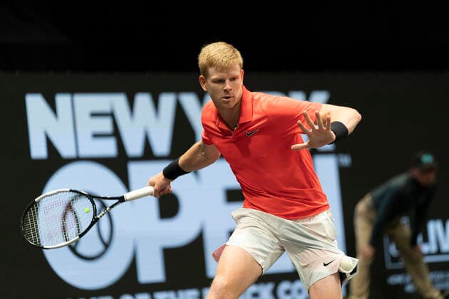 New York Open 2020 final ATP, Tennis Herren 250 Kyle Edmund of Great Britain returns ball during final against Andreas Seppi of Italy at ATP 250 New York Open 2020 tennis tournament at Nassau Coliseum, Edmund won Hempstead New York United States Copyright: LevxRadin