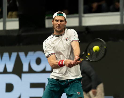 New York Open 2020 final ATP, Tennis Herren 250 Andreas Seppi of Italy returns ball during final against Kyle Edmund of Great Britain at ATP 250 New York Open 2020 tennis tournament at Nassau Coliseum, Edmund won Hempstead New York United States Copyright: LevxRadin