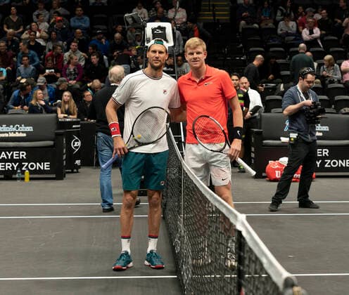 New York Open 2020 final ATP, Tennis Herren 250 Kyle Edmund of Great Britain and Andreas Seppi of Italy pose before final at ATP 250 New York Open 2020 tennis tournament at Nassau Coliseum, Edmund won Hempstead New York United States Copyright: LevxRadin
