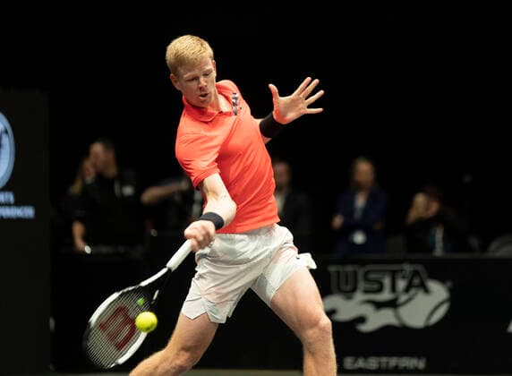 New York Open 2020 final ATP, Tennis Herren 250 Kyle Edmund of Great Britain returns ball during final against Andreas Seppi of Italy at ATP 250 New York Open 2020 tennis tournament at Nassau Coliseum, Edmund won Hempstead New York United States Copyright: LevxRadin