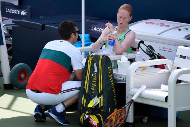 Belgian Alison Van Uytvanck pictured during a game between Belgian Alison Van Uytvanck and Czech Katerina Sinioakova in the women s singles last qualification round at the 2020 Dubai Tennis Championships, in Dubai, United Arab Emirates, Monday 17 February 2020. YORICKxJANSENS  x2475853x
