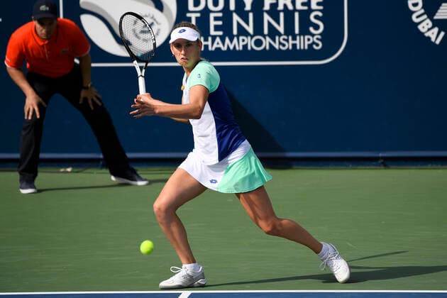 Belgian Elise Mertens pictured during a game between Belgian Elise Mertens and Chinese Quang Wang in the women s singles first round at the 2020 Dubai Tennis Championships, in Dubai, United Arab Emirates, Monday 17 February 2020. YORICKxJANSENS  x2475869x