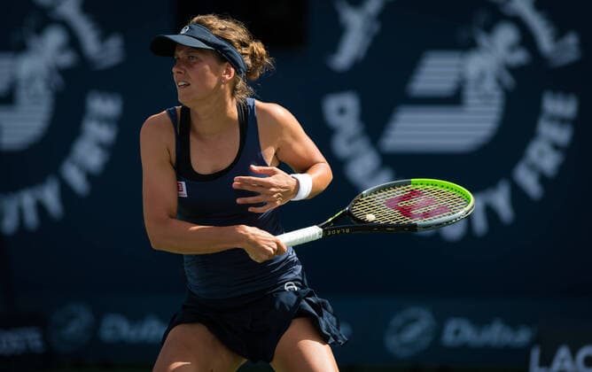 February 17, 2020, Dubai, UNITED ARAB EMIRATES: Barbora Strycova of the Czech Republic in action during the first round at the 2020 Dubai Duty Free Tennis Championships WTA, Tennis Damen Premier tennis tournament against Amanda Anisimova of the United States 2020 Dubai Duty Free Tennis Championships, Tennis, Dubai, Unied Arab Emirates, Feb 17 - ZUMAa181 20200217_zaa_a181_093 Copyright: xAFP7x