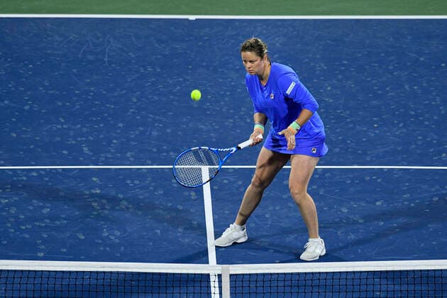 Belgian Kim Clijsters pictured in action during a tennis match against Spanish Garbine Muguruza in the women s singles first round at the 2020 Dubai Tennis Championships, in Dubai, United Arab Emirates, Monday 17 February 2020. YORICKxJANSENS  x2475985x