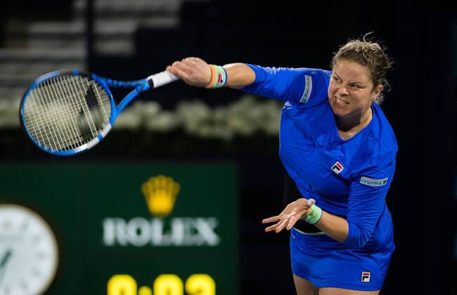 February 17, 2020, Dubai, UNITED ARAB EMIRATES: Kim Clijsters of Belgium in action during the first round of the 2020 Dubai Duty Free Tennis Championships WTA, Tennis Damen Premier tennis tournament against Garbine Muguruza of Spain 2020 Dubai Duty Free Tennis Championships, Tennis, Dubai, Unied Arab Emirates, Feb 17 - ZUMAa181 20200217_zaa_a181_097 Copyright: xAFP7x