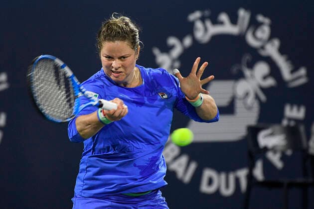 Belgian Kim Clijsters pictured in action during a game between Belgian Kim Clijsters and Spanish Garbine Muguruza in the women s singles first round at the 2020 Dubai Tennis Championships, in Dubai, United Arab Emirates, Monday 17 February 2020. YORICKxJANSENS  x2476061x