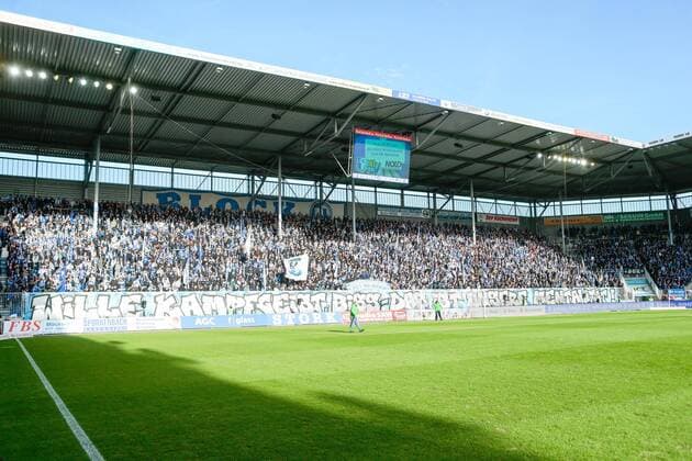 15 02 2020, xtgx, Fussball 3 Liga, 1 FC Magdeburg Chemnitzer FC, v l Choreography Magdeburg Fans DFL DFB REGULATIONS PROHIBIT ANY USE OF PHOTOGRAPHS as IMAGE SEQUENCES and or QUASI VIDEO Magdeburg