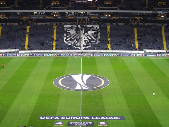 20 02 2020, xmhx, Football UEFA Europa League, Eintracht Frankfurt RB Salzburg emspor, v l Das Waldstadion, Commerzbank Arena before kick-off, empty, Impression, Feature, Euro League, Symbol DFL DFB REGULATIONS PROHIBIT ANY USE OF PHOTOGRAPHS as IMAGE SEQUENCES and or QUASI VIDEO Frankfurt am Main