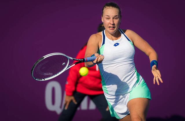 February 21, 2020, Dubai, UNITED ARAB EMIRATES: Anna Blinkova of Russia in action during qualifications at the 2020 Qatar Total Open WTA, Tennis Damen Premier 5 tennis tournament against Ludmilla Samsonova of Russia 2020 Qatar Total Open, Tennis, Doha, Qatar, Feb 21 - ZUMAa181 20200221_zaa_a181_001 Copyright: xRobxPrangex