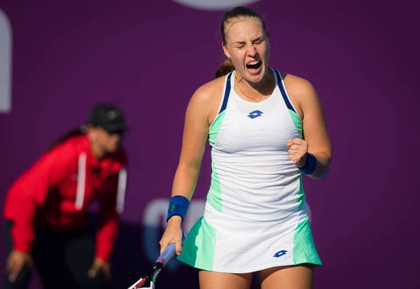 February 21, 2020, Dubai, UNITED ARAB EMIRATES: Anna Blinkova of Russia in action during qualifications at the 2020 Qatar Total Open WTA, Tennis Damen Premier 5 tennis tournament against Ludmilla Samsonova of Russia 2020 Qatar Total Open, Tennis, Doha, Qatar, Feb 21 - ZUMAa181 20200221_zaa_a181_002 Copyright: xRobxPrangex