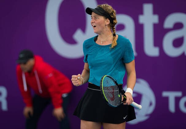 February 21, 2020, Dubai, UNITED ARAB EMIRATES: Ludmilla Samsonova of Russia in action during qualifications at the 2020 Qatar Total Open WTA, Tennis Damen Premier 5 tennis tournament against Anna Blinkova of Russia 2020 Qatar Total Open, Tennis, Doha, Qatar, Feb 21 - ZUMAa181 20200221_zaa_a181_006 Copyright: xRobxPrangex