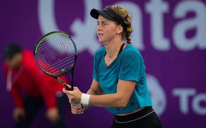 February 21, 2020, Dubai, UNITED ARAB EMIRATES: Ludmilla Samsonova of Russia in action during qualifications at the 2020 Qatar Total Open WTA, Tennis Damen Premier 5 tennis tournament against Anna Blinkova of Russia 2020 Qatar Total Open, Tennis, Doha, Qatar, Feb 21 - ZUMAa181 20200221_zaa_a181_008 Copyright: xRobxPrangex