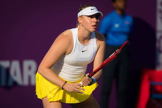 February 21, 2020, Dubai, UNITED ARAB EMIRATES: Daria Lopatetska of the Ukraine in action during qualifications at the 2020 Qatar Total Open WTA, Tennis Damen Premier 5 tennis tournament against Natalia Vijliantseva of Russia 2020 Qatar Total Open, Tennis, Doha, Qatar, Feb 21 - ZUMAa181 20200221_zaa_a181_011 Copyright: xRobxPrangex