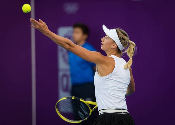February 21, 2020, Dubai, UNITED ARAB EMIRATES: Barbara Haas of Austria during her qualifications match at the 2020 Qatar Total Open WTA, Tennis Damen Premier 5 tennis tournament against Camila Giorgi of Italy 2020 Qatar Total Open, Tennis, Doha, Qatar, Feb 21 - ZUMAa181 20200221_zaa_a181_028 Copyright: xRobxPrangex