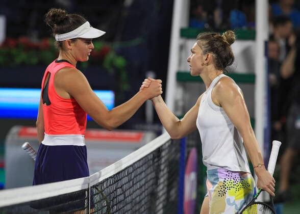Jennifer Brady congratulates the winner Simona Halep ROU Tennis Dubai Tennis Championships 2020 WTA Dubai Duty Free Tennis Stadium Dubai United Arab Emirates 21 February 2020 Copyright: xJuergenxHasenkopfx