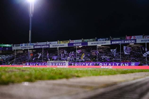 Football 2 Bundesliga 1 Matchday VfL Osnabrück Erzgebirge Aue on 21 02 2019 at the stadium at Bremer Brücke in Osnabrück Fan curve East curve Osnabrück DFL regulations prohibit any use of photographs as image sequences and or quasi video xMNx