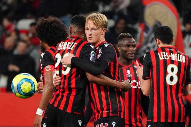 Joie - Christophe Herelle (OGC Nice) - Kasper Dolberg (OGC Nice) - Ignatius Ganago (OGC Nice) - Pierre Lees Melou (OGC Nice) FOOTBALL : OGC Nice vs Brest - Ligue 1 Conforama - Nice - 21 02 2020 NorbertScanella PanoramiC 