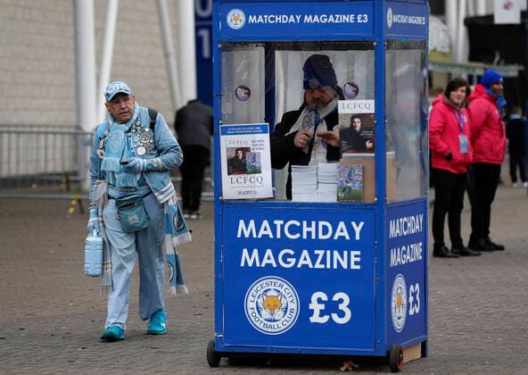 A Manchester City fan arrives for the Premier League match against Leicester City at the King Power Stadium, Leicester. Picture date: 22nd February 2020. Picture credit should read: Darren Staples Sportimage EDITORIAL USE ONLY. No use with unauthorised audio, video, data, fixture lists, club league logos or live services. Online in-match use limited to 120 images, no video emulation. No use in betting, games or single club league player publications. SPI-0508-0001