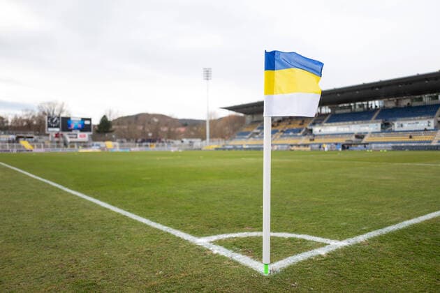3 League Season 2019 2020 25 Matchday on 22 2 2020 FC Carl Zeiss Jena vs SV Meppen View into Ernst Abbe Sportfeld from the corner flag in blue yellow white club colors from Jena Ernst Abbe Sportfeld