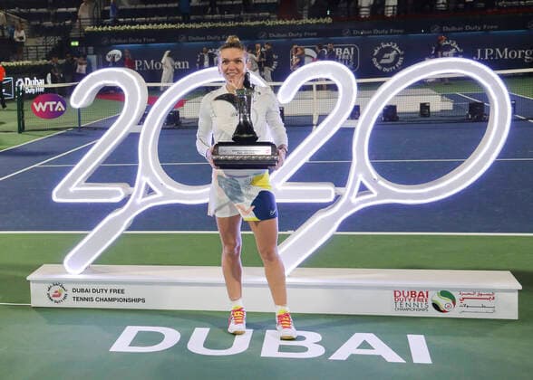 Simona Halep with the cup, award ceremony, presentation Tennis Dubai Tennis Championships 2020 WTA Dubai Duty Free Tennis Stadium Dubai United Arab Emirates 22 February 2020 Copyright: xJuergenxHasenkopfx