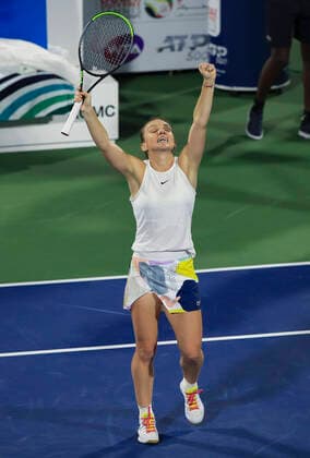 Simona Halep cheers after the victory, cheers, joy, emotion, final, final match Tennis Dubai Tennis Championships 2020 WTA Dubai Duty Free Tennis Stadium Dubai United Arab Emirates 22 February 2020 Copyright: xJuergenxHasenkopfx