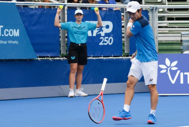 February 22, 2020, Delray Beach, Florida, United Sates: Yoshihito Nishioka of Japan in his semifinal match v. U. Humbert in the Delray Beach Open tennis tournament in Delray Beach Florida. Tennis 2020: Delray Beach Open - ZUMAl132 20200222_zap_l132_004 Copyright: xChristopherxLevyx
