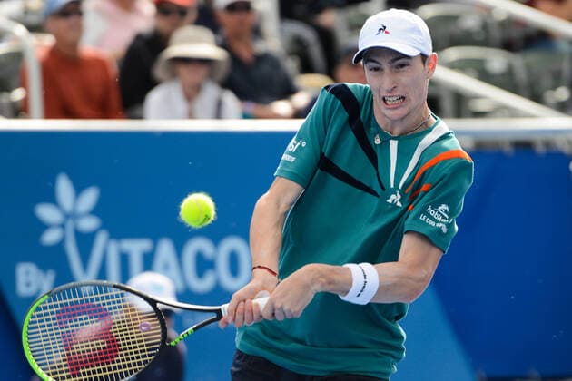 February 22, 2020, Delray Beach, Florida, United Sates: UGO HUMBERT of France in his semifinal match v. Y. Nishioka in the Delray Beach Open tennis tournament in Delray Beach Florida. Tennis 2020: Delray Beach Open - ZUMAl132 20200222_zap_l132_007 Copyright: xChristopherxLevyx