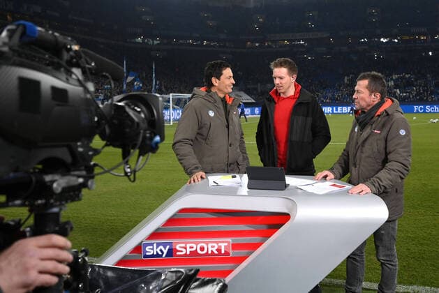 22 02 2020, Soccer GER, Season 2019 2020, 1 Bundesliga, 23 Matchday, FC Schalke 04 RB Leipzig 0 5, Sky Sport Interview before the game, v re , Sky Sport Expert Lothar Matthaeus, Lothar Matthäus, Coach Julian Nagelsmann RB Leipzig , Sky Moderator Sebastian Hellmann Gelsenkirchen North Rhine-Westphalia Germany Team2