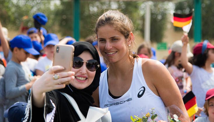 February 23, 2020, Doha, QATAR: Julia Goerges of Germany visits the German International School ahead of the 2020 Qatar Total Open WTA, Tennis Damen Premier 5 tennis tournament 2020 Qatar Total Open, Tennis, Doha, Qatar, Feb 23 - ZUMAa181 20200223_zaa_a181_012 Copyright: xRobxPrangex