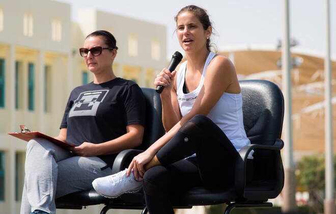 February 23, 2020, Doha, QATAR: Julia Goerges of Germany visits the German International School ahead of the 2020 Qatar Total Open WTA, Tennis Damen Premier 5 tennis tournament 2020 Qatar Total Open, Tennis, Doha, Qatar, Feb 23 - ZUMAa181 20200223_zaa_a181_014 Copyright: xRobxPrangex