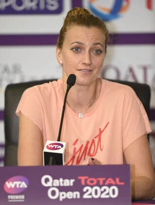 (200223) -- DOHA, Feb. 23, 2020 (Xinhua) -- Petra Kvitova of the Czech Republic attends a press conference, PK, Pressekonferenz prior to the 2020 WTA, Tennis Damen Qatar Open tennis tournament in Doha, Qatar, Feb. 23, 2020. (Photo by Nikku Xinhua) (SP)QATAR-DOHA-TENNIS-WTA QATAR OPEN 