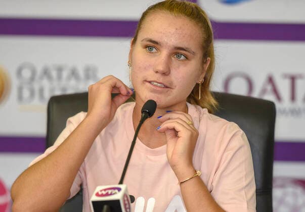 (200223) -- DOHA, Feb. 23, 2020 (Xinhua) -- Sofia Kenin of United States attends a press conference, PK, Pressekonferenz prior to the 2020 WTA, Tennis Damen Qatar Open tennis tournament in Doha, Qatar, Feb. 23, 2020. (Photo by Nikku Xinhua) (SP)QATAR-DOHA-TENNIS-WTA QATAR OPEN 
